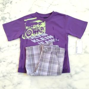 NWT. Calvin Klein Jeans Boy's Short Sleeve Tee and Multi Color Plaid Shorts Set.